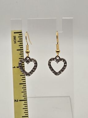 Heart Drop Earrings with Clear Crystal Accents